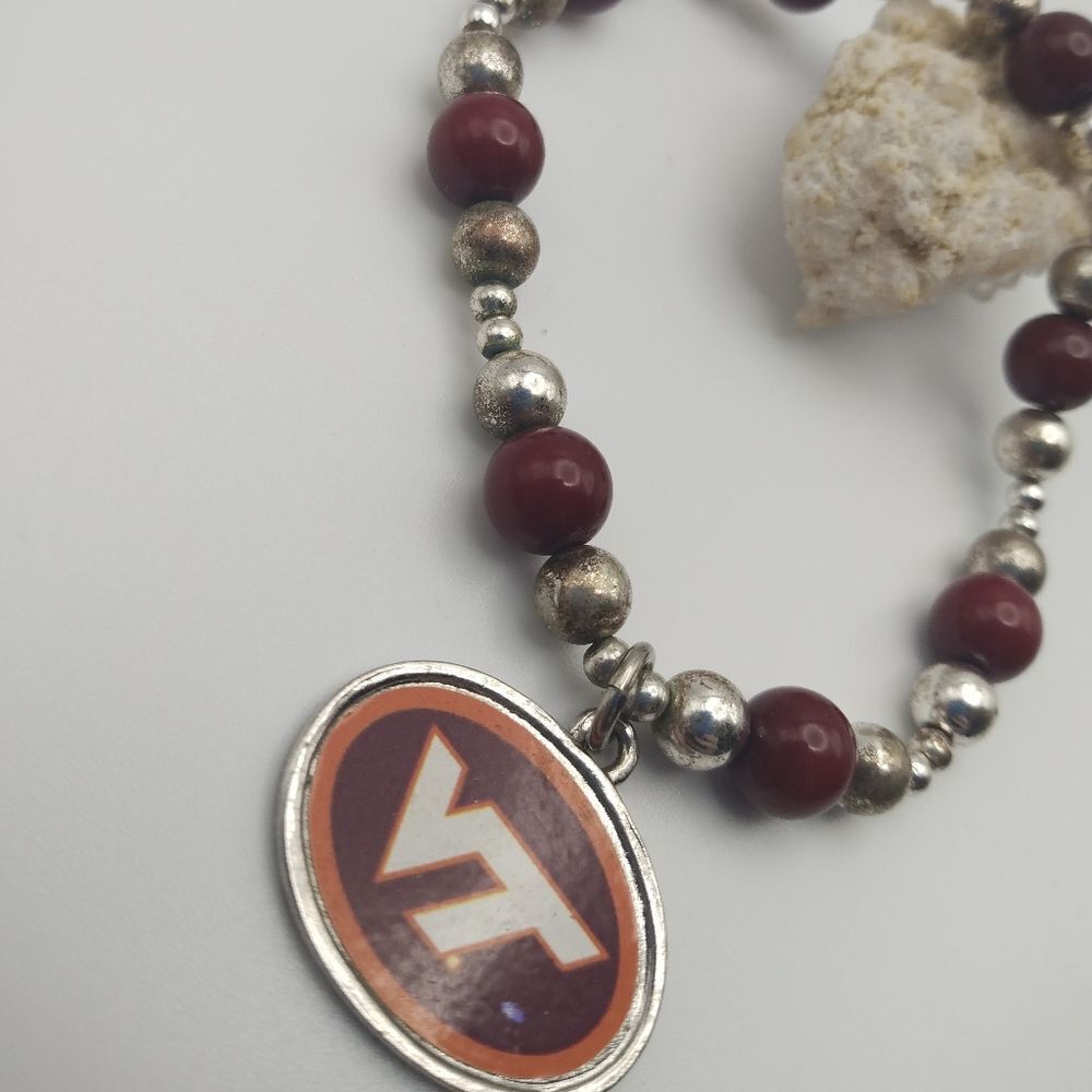 Virginia tech red and silver beaded bracelet